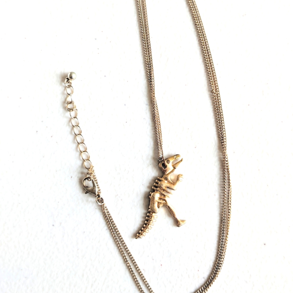 Gold Tone Dinosaur Necklace